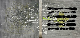 Strukturiertes Gefühlschaos / 2x 30 x 30 cm (Acryl/Farbstifte auf Wellkarton)